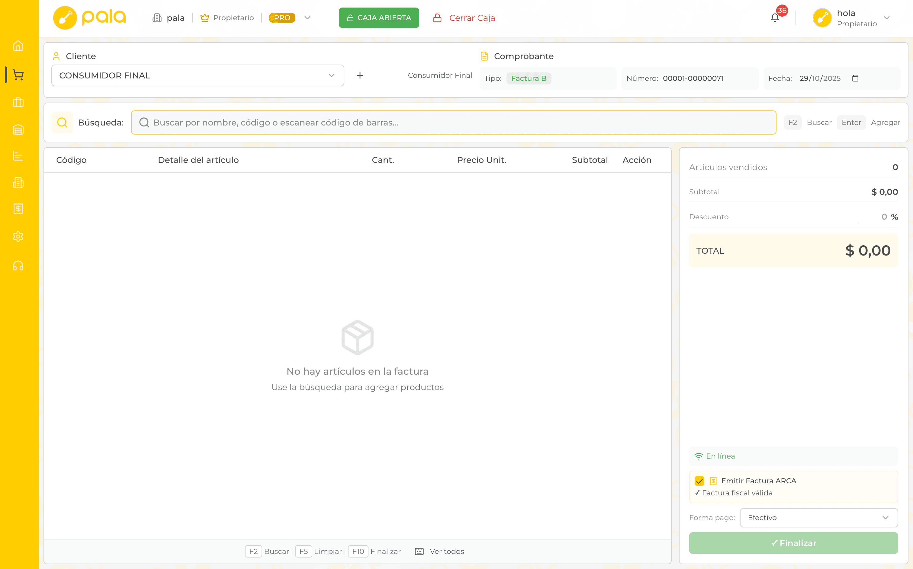 Pala Dashboard Principal